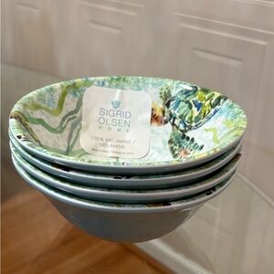 NEW 4/7”Sigrid Olsen Sea Turtle Melamine Salad Cereal Bowl Set Ocean Watercolor